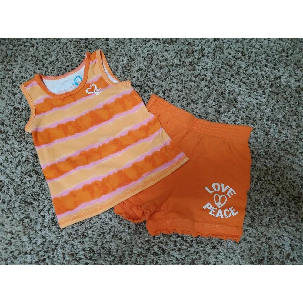 Girl's 2 piece 24 month 2t short set outfit The Children's Place orange